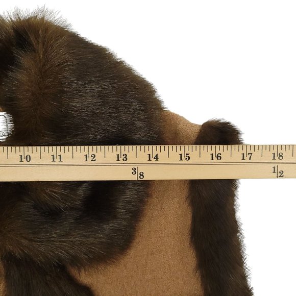 Lisa International Wool Vest Mock Neck Knit Top Set M Faux Fur Trim Brown Tan - Picture 4 of 16